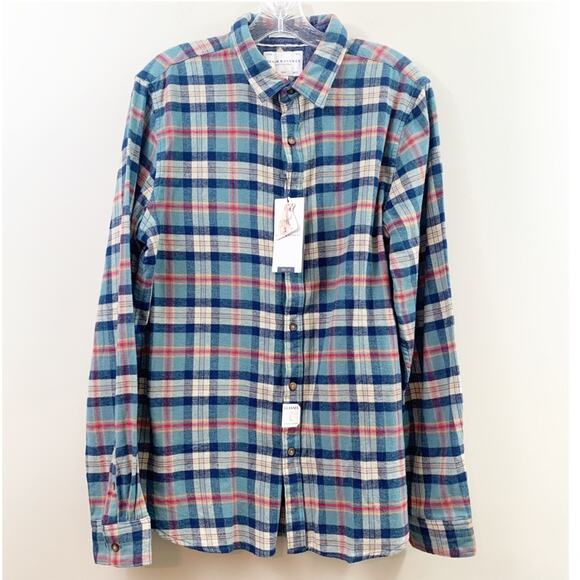 Denim & Flower Other - Denim & Flower Plaid Flannel Blue/Cream Long Sleeve Shirt